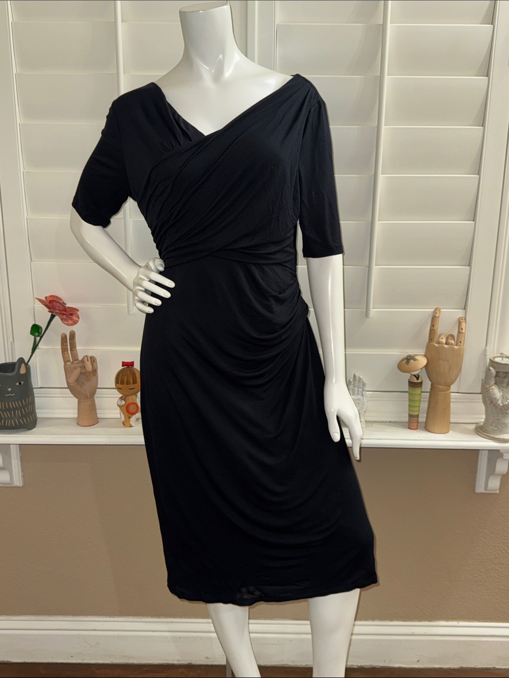Boden Rita Ruched Dress Black Size  12 Long Tall